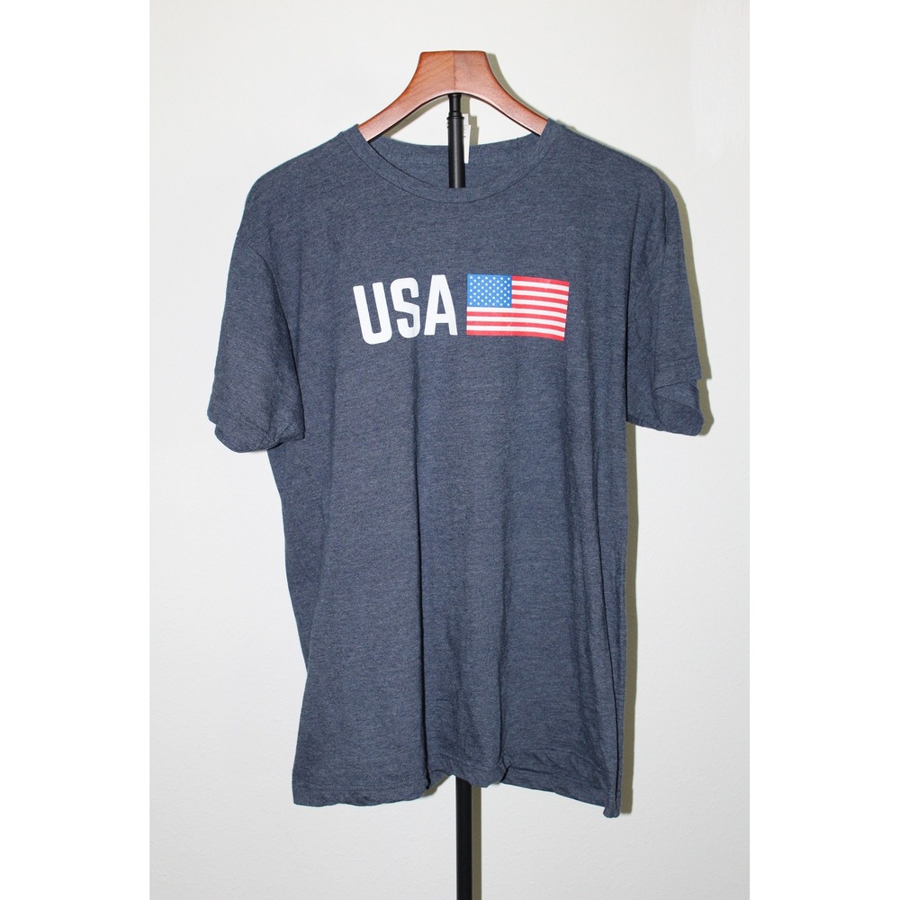 Men's USA American Flag Graphic T-Shirt Heather Navy Blue Large